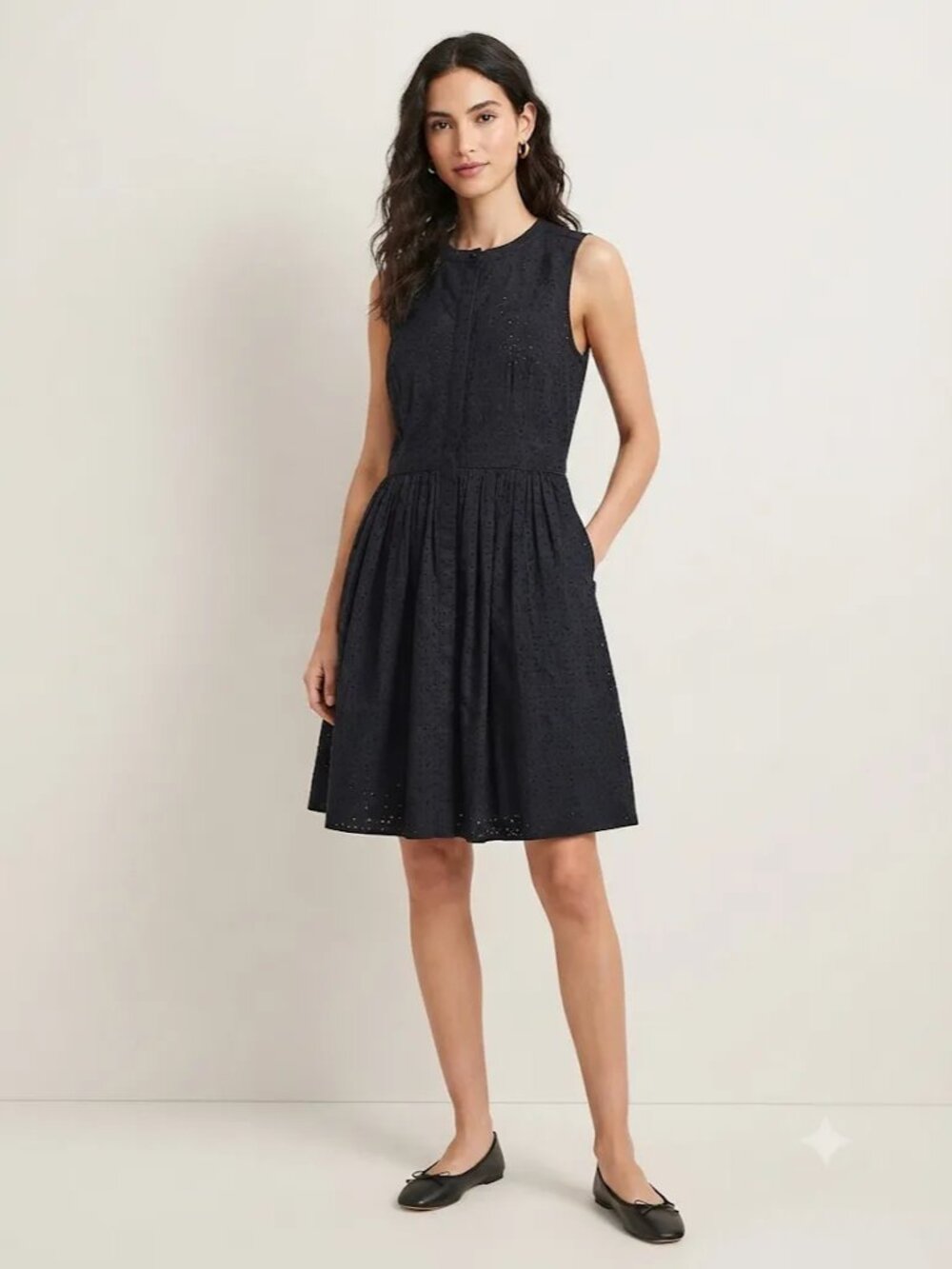 NWT J.Crew Eyelet Shirt Dress Black Sleeveless Lined 100% Cotton Size 12